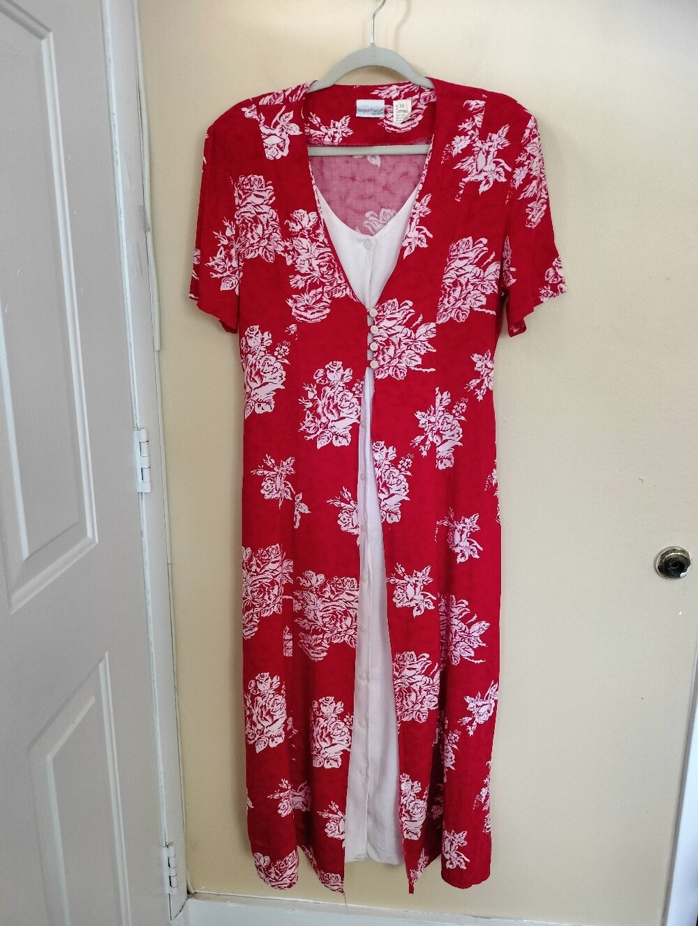 Newport News VTG Red Floral Layered Look Maxi Dress Office See Measurements